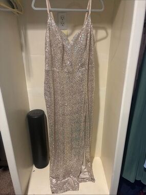 b smart white sequin dress B. Smart | Dresses | B Smart Womens Iridescent Sequin White High Slit Prom Formal Gown Size 78